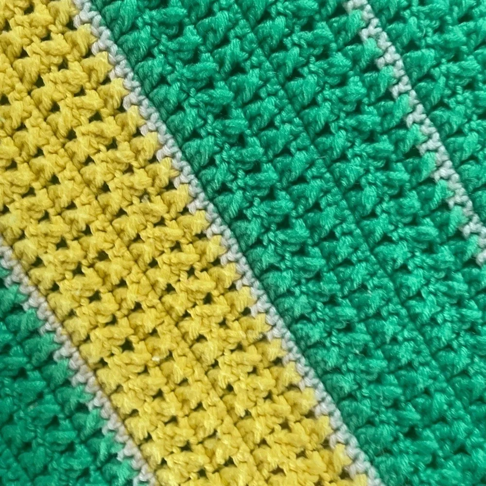 HANDMADE Knitted green and yellow afghan blanket